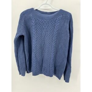 Tommy Hilfiger Women Cable Knit Sweater Blue Long Sleeve Boat Neck L G